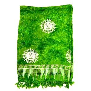 Sun Green and White Tie Dye Large Scarf Beach Cover Up Sarong Bohemian 59”x43”